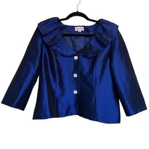 Nicolette Formal Midnight Blue Satin Finish 3/4 Sleeves Jacket Size 16